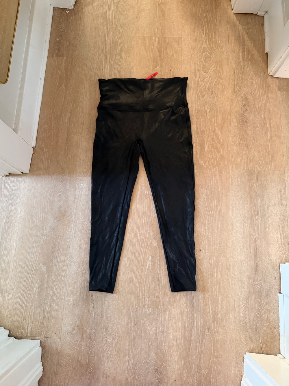 SPANX Black faux leather Fold-Over Waist Leggings